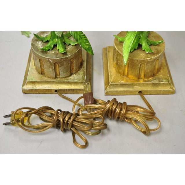Vintage Italian Hollywood Regecy Painted Flower Iron Toleware Boudoir Lamps Pair For Sale - Image 10 of 12