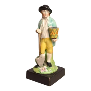 Antique 18th Century English Georgian Staffordshire Pearlware Figure of a Gardener