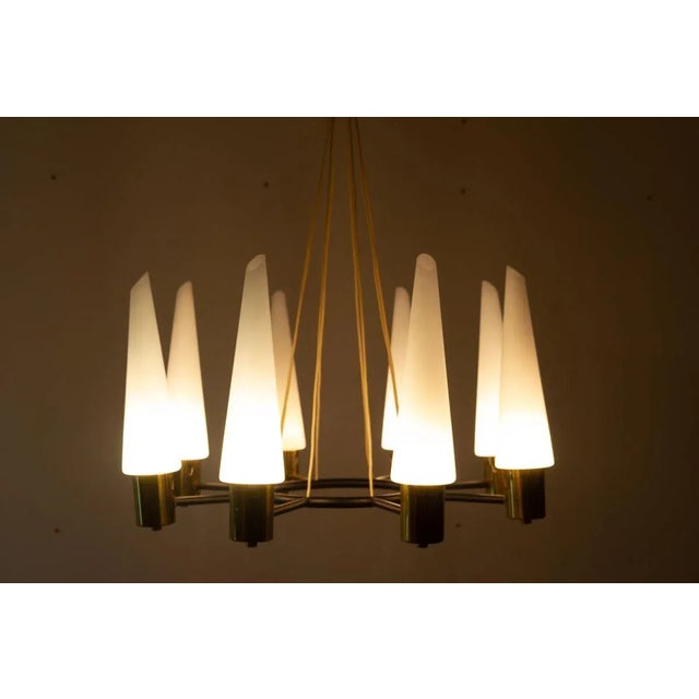 Mid-Century Modern Brass Pendant Lamp with Opal Glass Shades, 1960s For Sale - Image 13 of 18