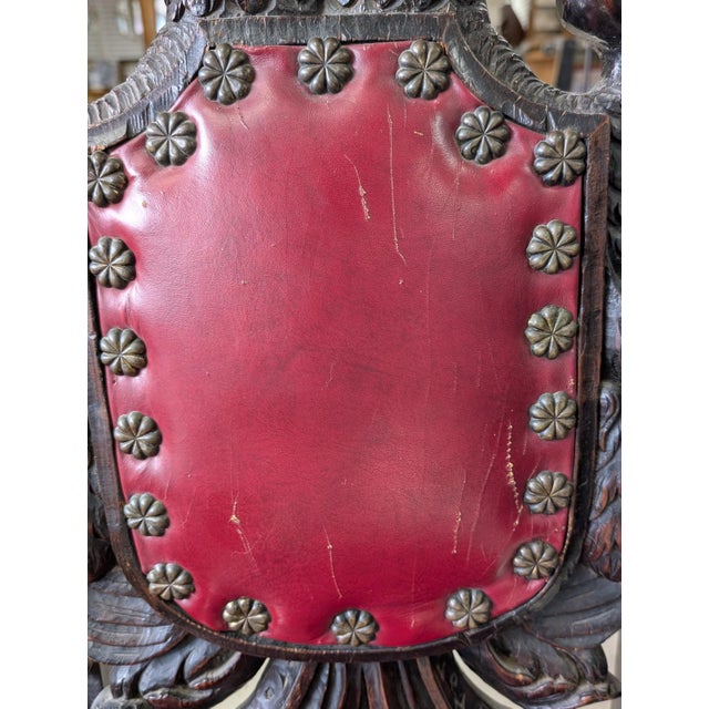 Wood Antique Carved Heraldic Throne, Highback Chair For Sale - Image 7 of 13