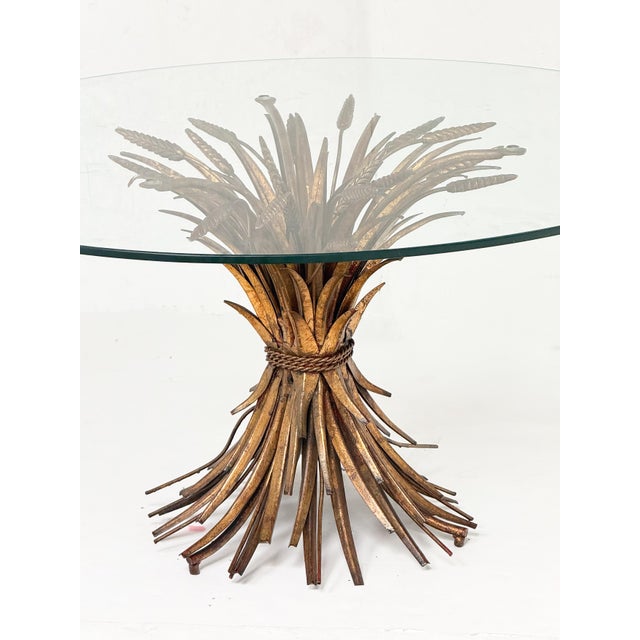 Mid 20th Century Italian Wheat Sheaf Low Table of Gilt Metal With Round Top of Glass For Sale - Image 5 of 9