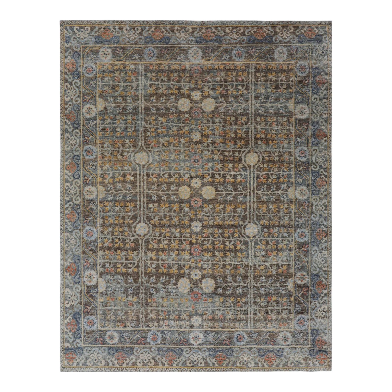 Rug & Kilim’s Modern Block Print Rug in Brown and Blue with Geometric ...