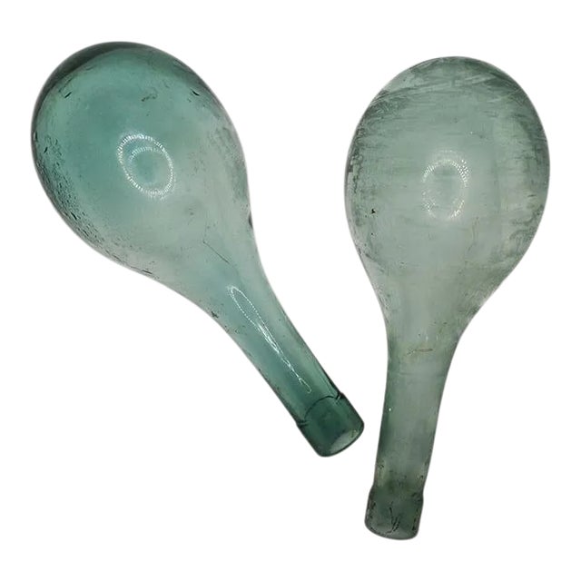 Antique Early Blue Panama Canal Glass Wine Bottles or Jugs Circa 1881 For Sale