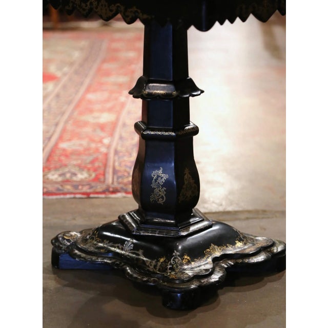 19th Century English Victorian Papier-Mâché Sewing Table With Pearl Inlay For Sale - Image 10 of 13