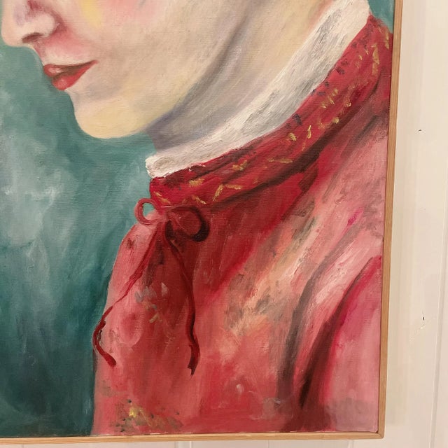 Impressionist Figurative Original Portrait Painting of a "Woman in Red" Midcentury For Sale In Nashville - Image 6 of 12