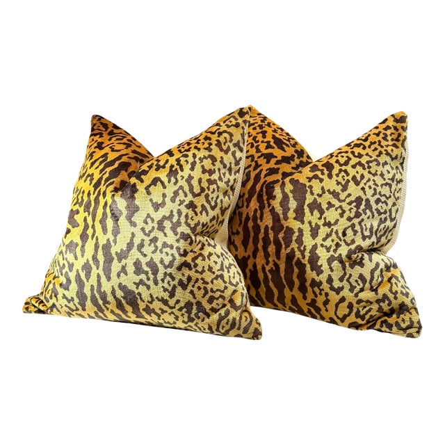 Scalamandre Leopard Velvet Pillows - A Pair For Sale