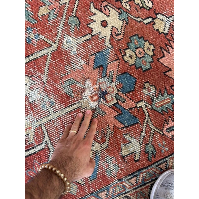 TERRACOTTA & KIWI Antique Heriz Artistic Blooming Design Rug 6.8 x 9.7 For Sale In Milwaukee - Image 6 of 18