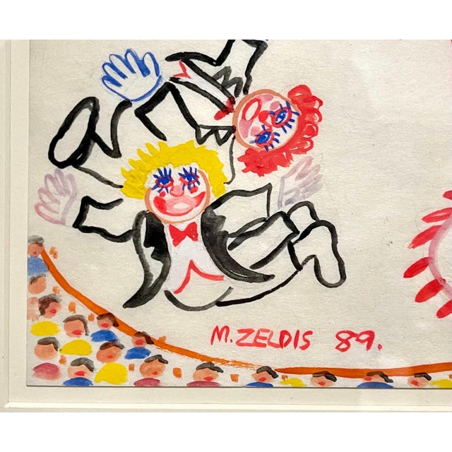 1980s Malcah Zeldis, Malcah Zeldis Folk Art Gouache Painting Outsider Artist Circus Fire Eater, Tiger, 1982 For Sale - Image 5 of 9
