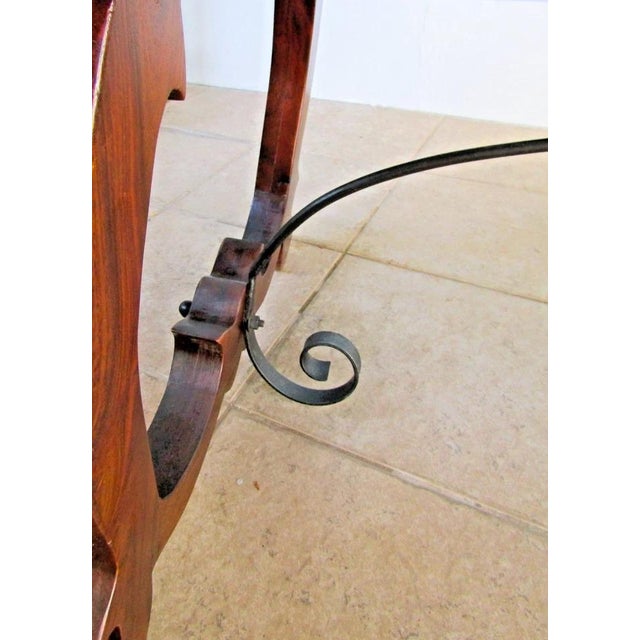 Vintage Spanish Catalan Trestle Dining Table With Lyre Legs and Iron Stretchers For Sale - Image 14 of 15