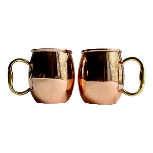 Vintage Pair Copper Barrel Mugs With Brass Handles