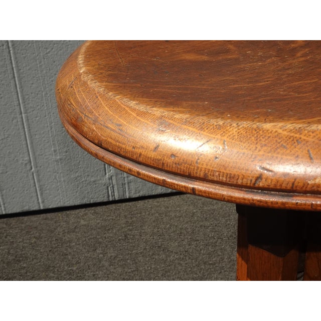 Antique Industrial Adjustable Swivel Oak Drafting Stool Barstool 1of3 ~ # 1 For Sale - Image 9 of 16