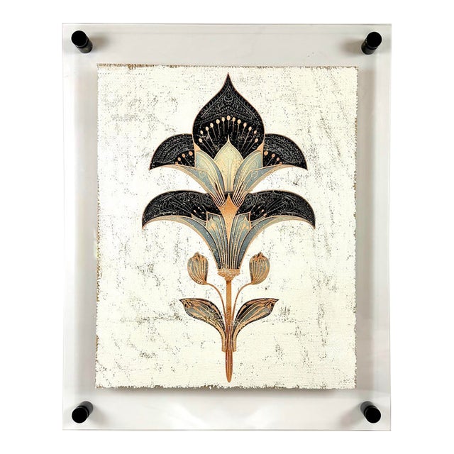 “Sovereign” Art Deco Floral Fragment| Hand-Textured Acrylic Frame Wall Art For Sale