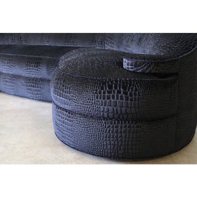 Mid-Century Modern Vintage 1960s Attributed to Michael Taylor Designs Schiaperelli Sofa 121.5" Couch, Black Alligator For Sale - Image 3 of 13