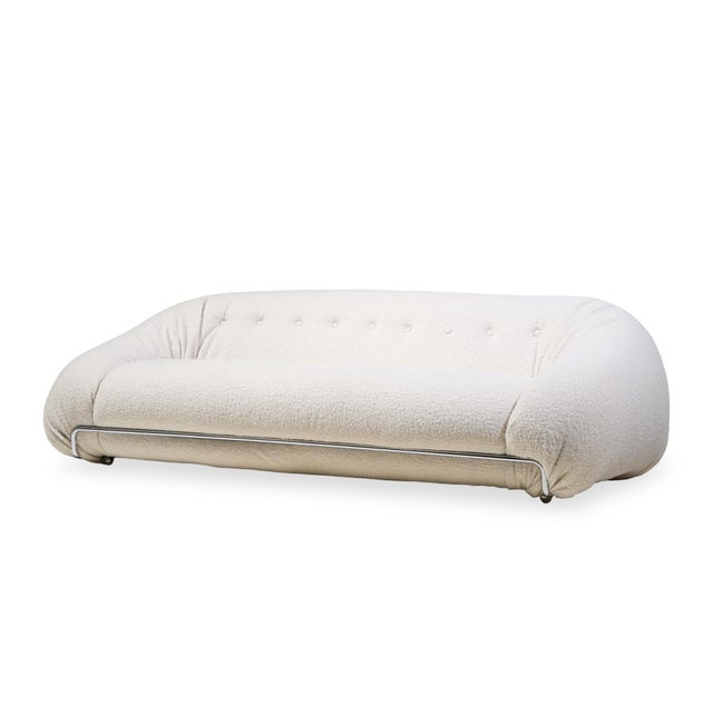 Mid-Century Modern Tobia Scarpa Style Mid Century Italian Boucle and Chrome Sofa For Sale - Image 3 of 6