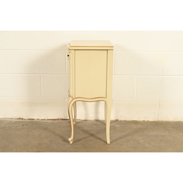 Drexel French Provincial Louis XV Cream Lacquered and Gold Gilt Nightstand, Circa 1950s For Sale - Image 12 of 15