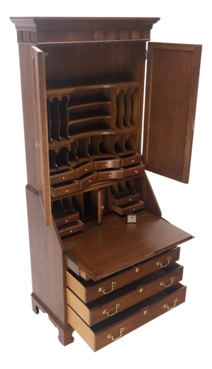 Solid Cherry Multi Compartment Drop Front Secretary Desk w/ Drawer File Cabinet