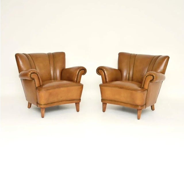 Vintage Swedish Leather Club Armchairs, 1940s, Set of 2 For Sale - Image 9 of 9