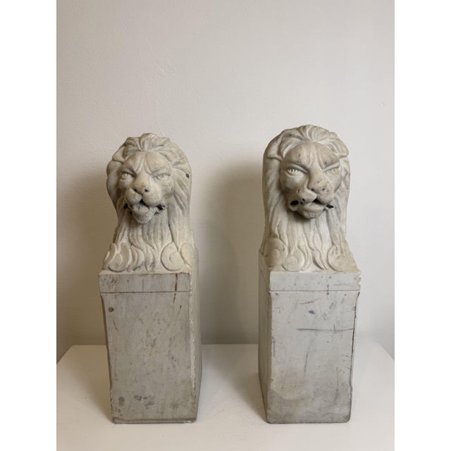 Florentine Lions in White Carrara Marble, Late 19th Century, Set of 2 For Sale - Image 13 of 13