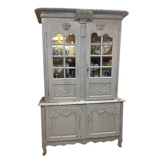 Late 19th Century Painted French 2 Piece Cabinet. Cabinet Has Pegs That Go in to Bottom Piece For Sale
