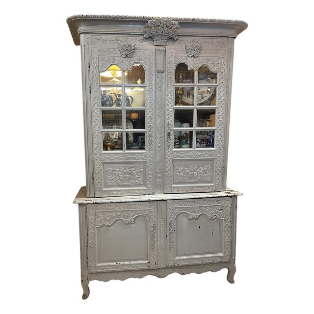 Late 19th Century Painted French 2 Piece Cabinet. Cabinet Has Pegs That Go in to Bottom Piece For Sale