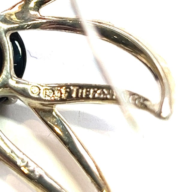 1990s Pair of Tiffany & Co Estate Large Onyx Flower Brooch Sterling Silver For Sale - Image 4 of 8