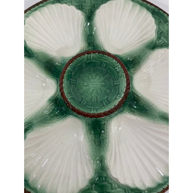 1920s Antique 1920s French Longchamp Majolica Green and White Oyster Plate For Sale - Image 5 of 13