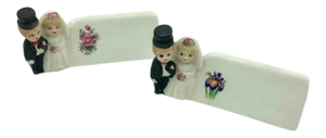 Mid 20th Century Bride and Groom Porcelain Place Card Holders Placecards as is