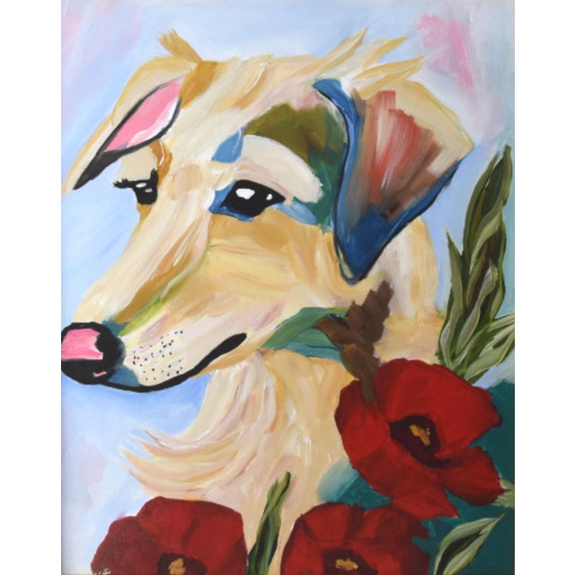 Abstract Bold Impressionist Collie Dog Painting Including the Antiqued Gold Wood Frame For Sale - Image 3 of 5