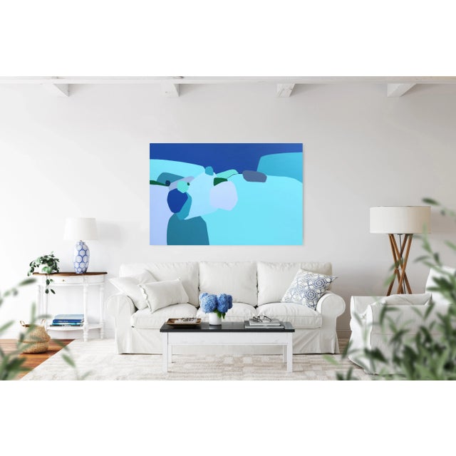 Blue A New Wind Blows - Large Blue Abstract Acrylic Painting on Canvas - Original Artwork by Julie Naima For Sale - Image 8 of 9