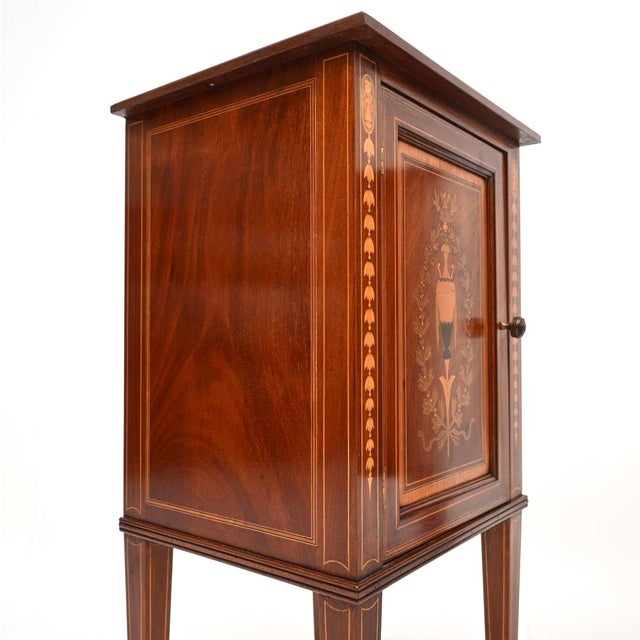 Wood Antique Edwardian Inlaid Bedside Cabinets, 1900, Set of 2 For Sale - Image 7 of 11