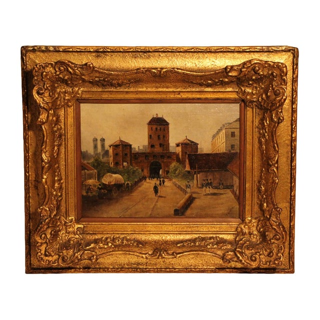 F. Martin, Street Scene at the Isartor in Munich, Early 19th Century, Oil on Canvas, Framed For Sale - Image 9 of 9