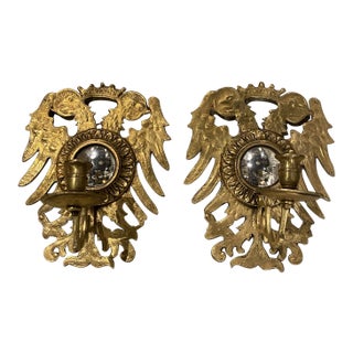 1930 Eagle Design One Light Sconces With Mirror - Pair For Sale