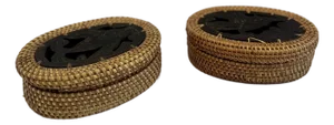 Early 20th Century Pair of Vintage Rattan and Wood Trinket Boxes From Lombok Island, Indonesia