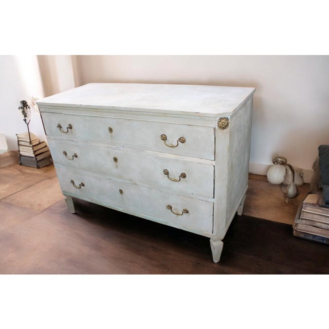 Blue Antique Gustavian Painted Chest of Drawers, 1770 For Sale - Image 8 of 14