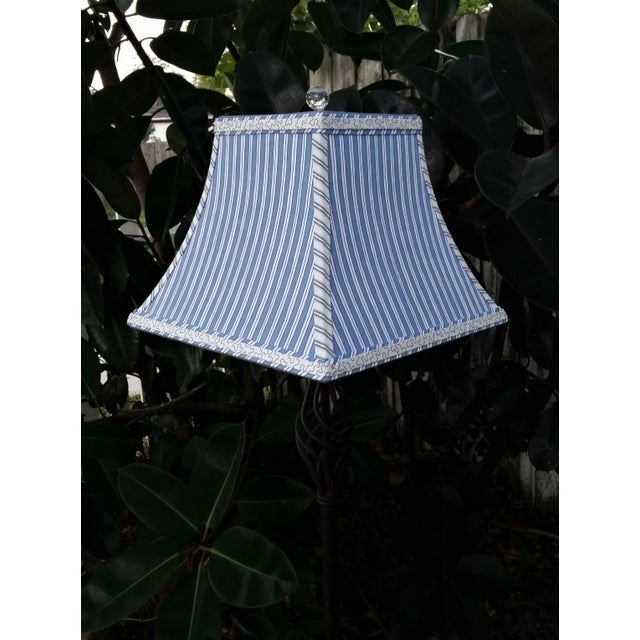 Early 21st Century Blue Stripe Square Bell Frame Lampshade For Sale - Image 4 of 11