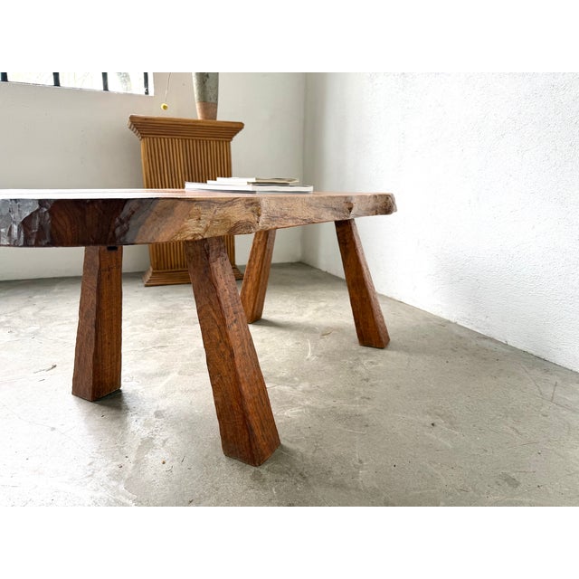 Brown Vintage French Brutalist Coffee Table in Walnut, 1970s For Sale - Image 8 of 18