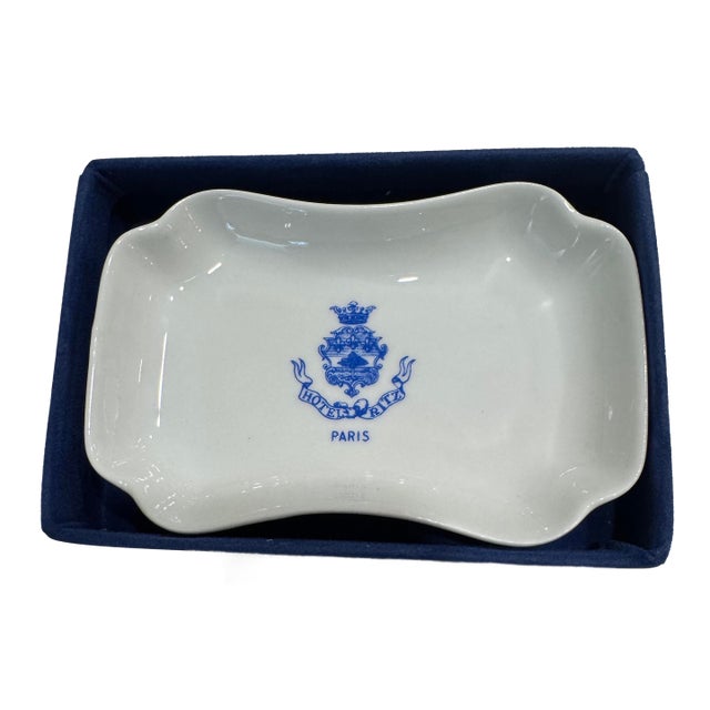 Vintage Hotel Ritz Paris Porcelain Butter Dish, Soap Dish, Ashtray in Original Box For Sale