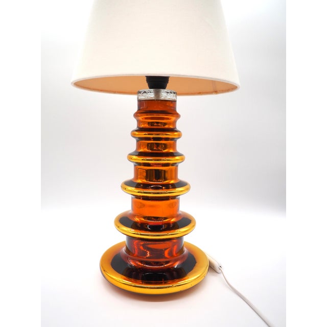 Glass Vintage Swedish Copper Colored Glass Table Lamp by Gustaf Leek for Orrefors Glasbruk, 1960s For Sale - Image 7 of 14