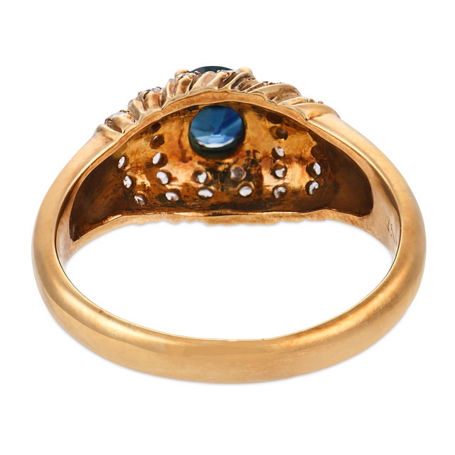 Vintage Sapphire Diamond 18k Yellow Gold Ring, Size 7 For Sale In Los Angeles - Image 6 of 6
