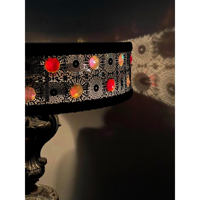 Gold Vintage 60s Illuminated Capiz Shell & Jewels Accent Table For Sale - Image 8 of 12