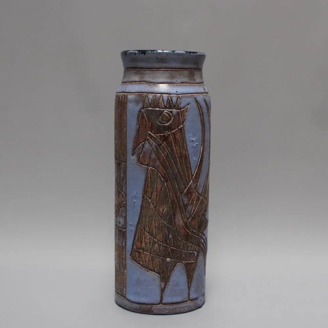 Large Ceramic Vase with French Coq by Jacques Pouchain, 1950s For Sale - Image 11 of 11