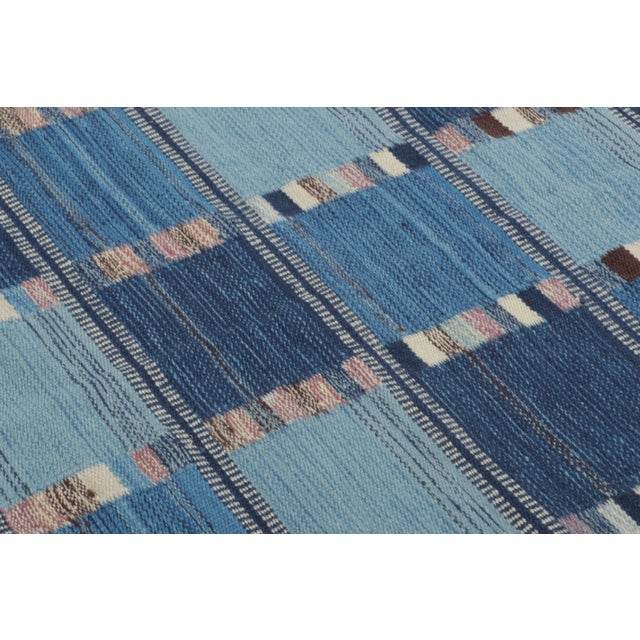 2020s Contemporary Scandinavian Blue Plaid Wool Rug by Rug & Kilim, India For Sale - Image 5 of 7