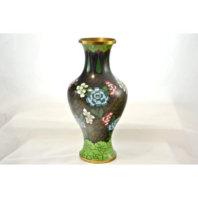 Early 20th Century Green & Aqua 9" Floral Cloisonné Vase For Sale - Image 5 of 5