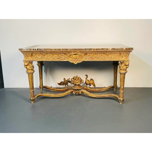 1960s Italian Louis XVI Style Giltwood Console / Center Table, Hand Carved, Figural For Sale - Image 5 of 13