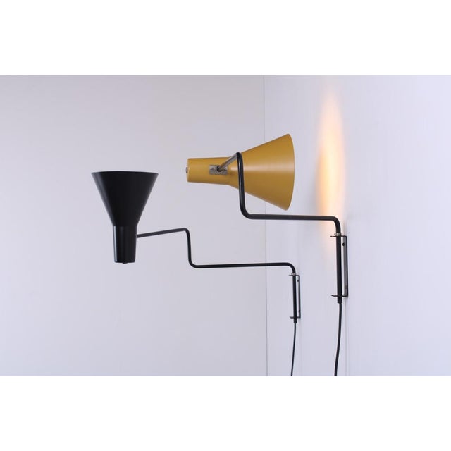 Black and Yellow 7101 Paperclip Elbow Sconces by J. J. M. Hoogervorst for Anvia, 1950s, Set of 2 For Sale - Image 6 of 18