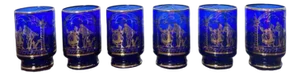 Vintage Blue Glasses, 1920, Set of 6