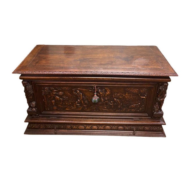Wood Italian Renaissance Carved Walnut Buffet Trunk, 1830s For Sale - Image 7 of 17
