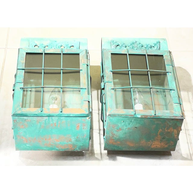 Funky Artistic Hand-Crafted Solid Copper Wall Lanterns. For Sale - Image 12 of 15