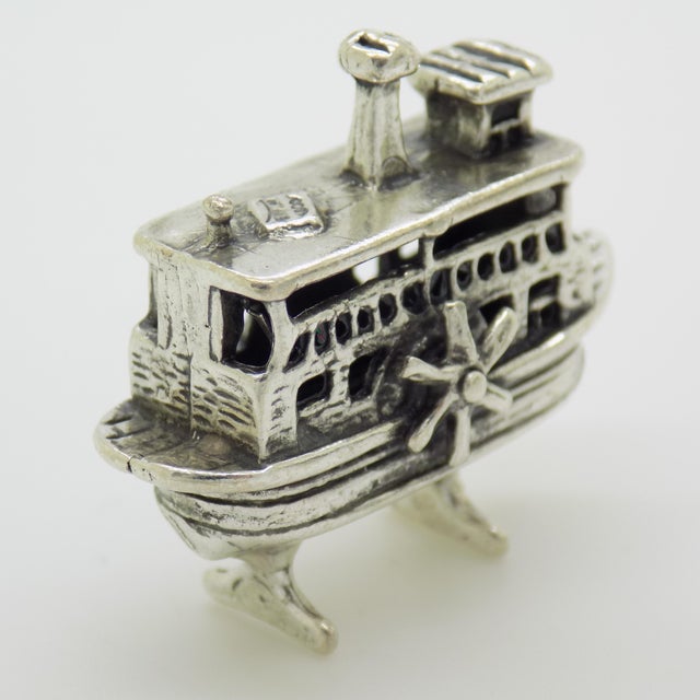 Vintage Italian Handmade Silver Paddlewheel Steam Boat Figurine, Tuscany, Arezzo, Italy, 1980s For Sale - Image 4 of 11