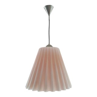 1980s Vintage Pink Murano Glass Scalloped Pleated Pendant Light For Sale